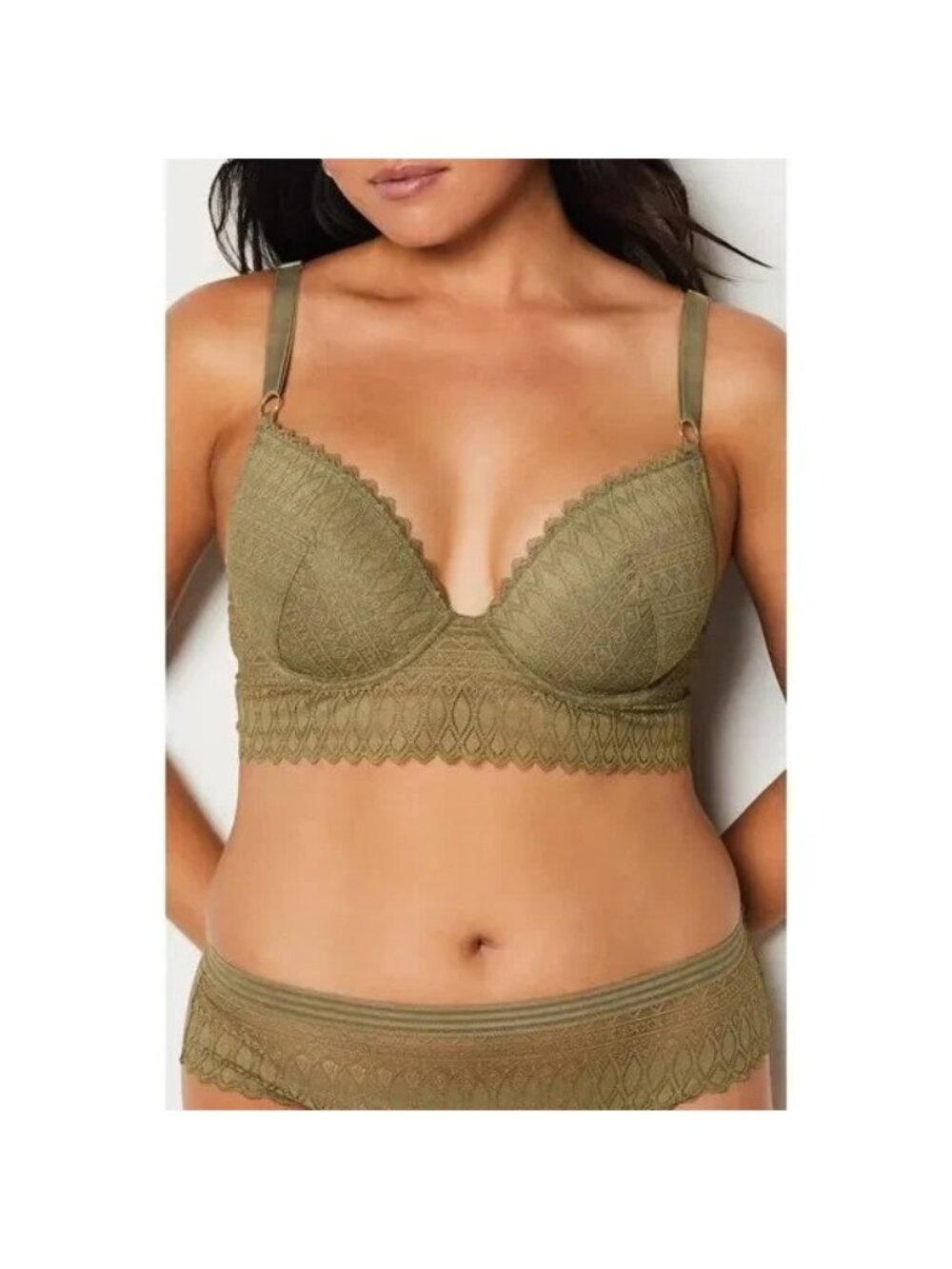 🆕ETAM Gravure Plunge Underwire Lace Bra 38C Khaki Green